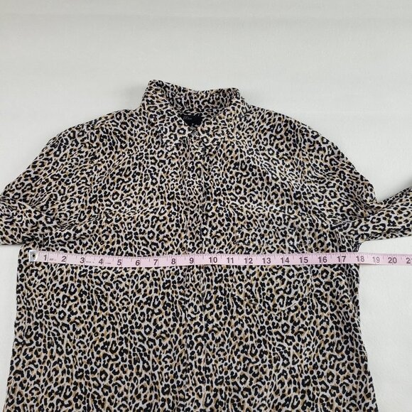 J Crew 100% Silk Leopard Blouse Womens 6 Black Long Sleeve Button Up Collar Top - Picture 8 of 11